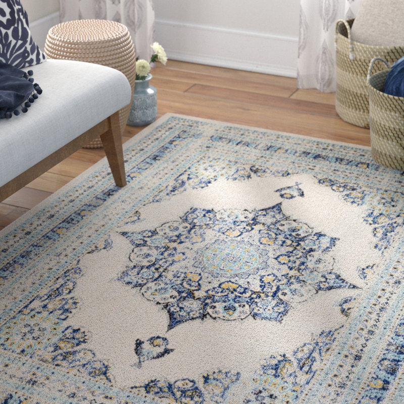 Mistana Hillsby Oriental Geometric Blue/Beige Area Rug & Reviews Wayfair